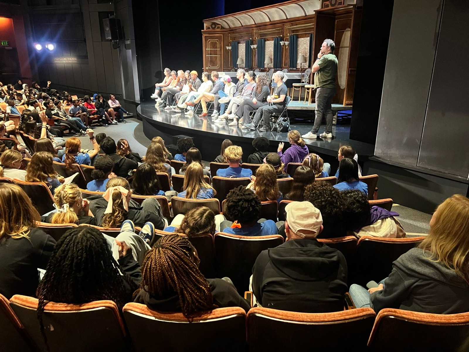 Students in the audience at an Old Globe Theatre cast talkback